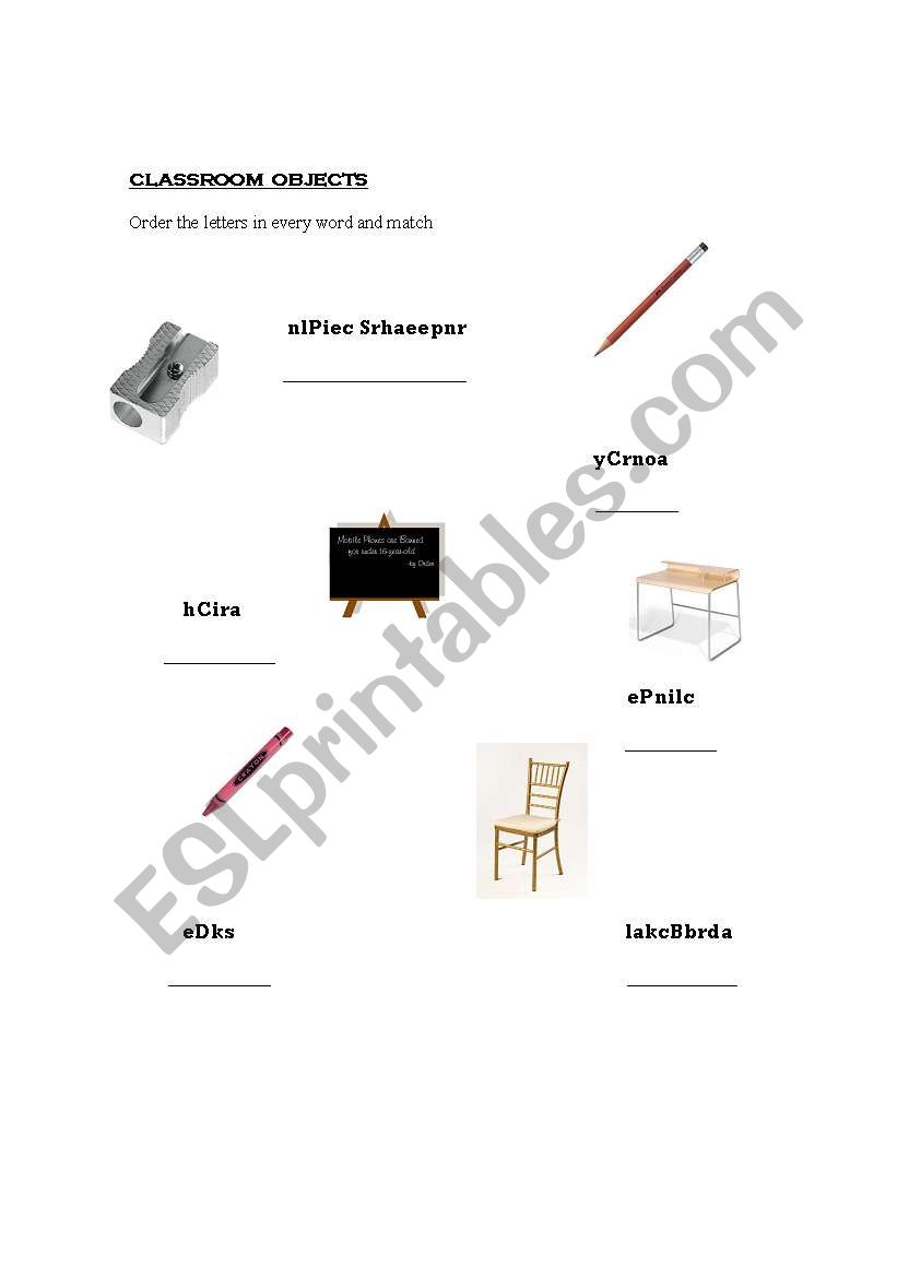 Classroom objects worksheet