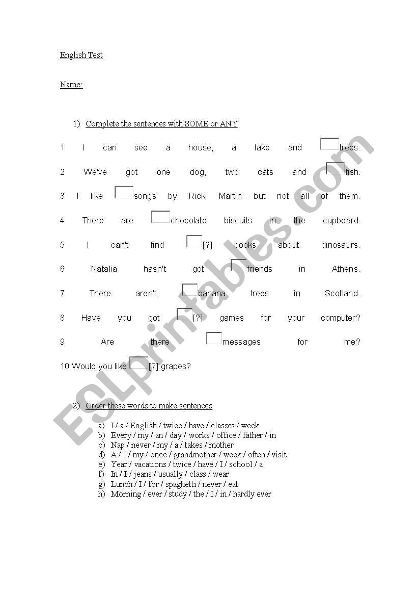 English Test   worksheet