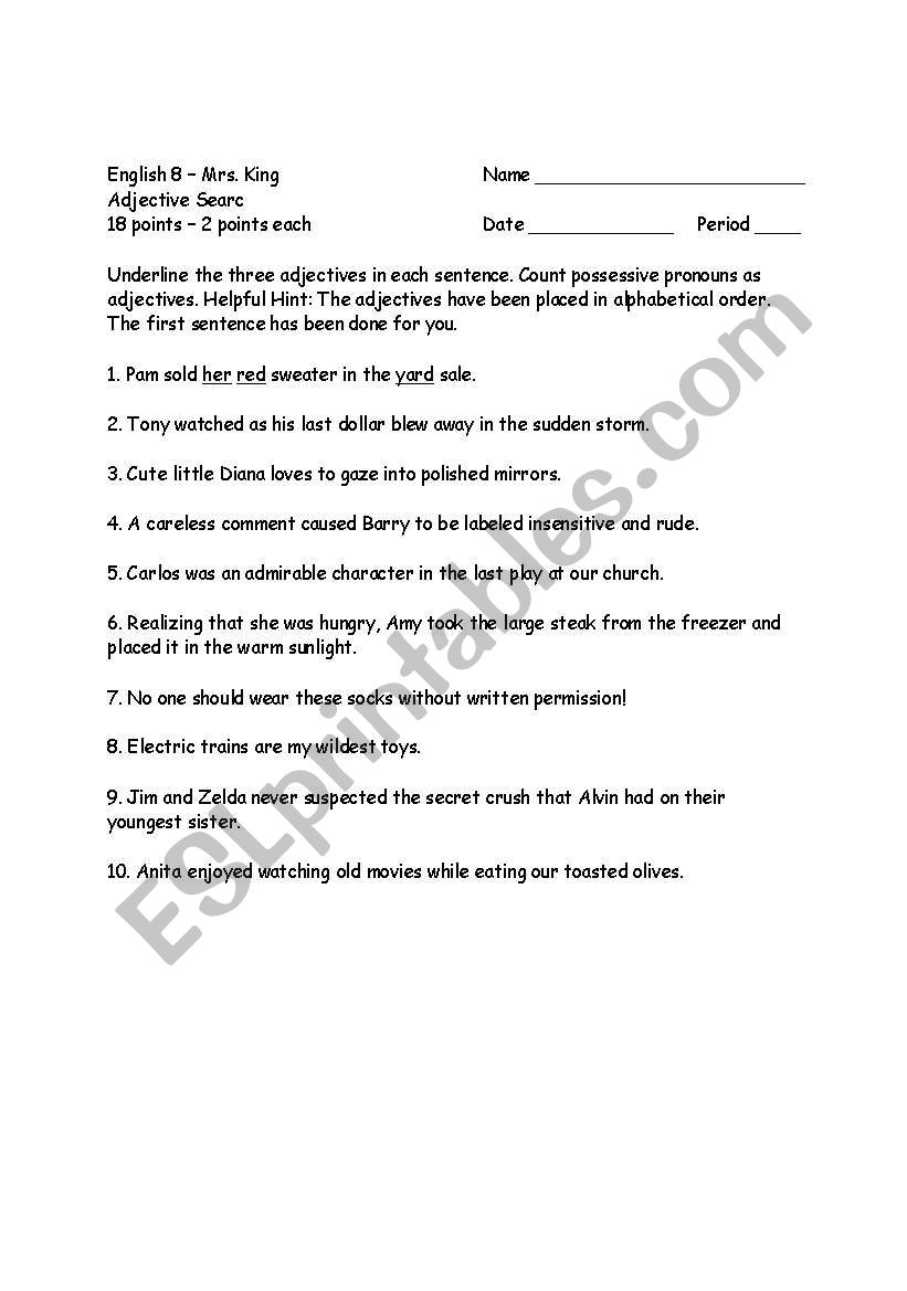 Adjective Search worksheet