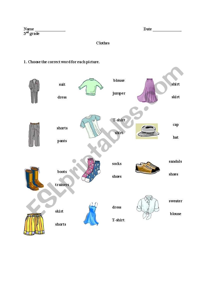 Clothes worksheet