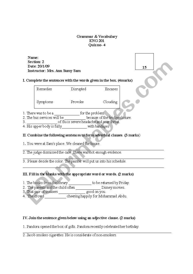 mixed grammar worksheet