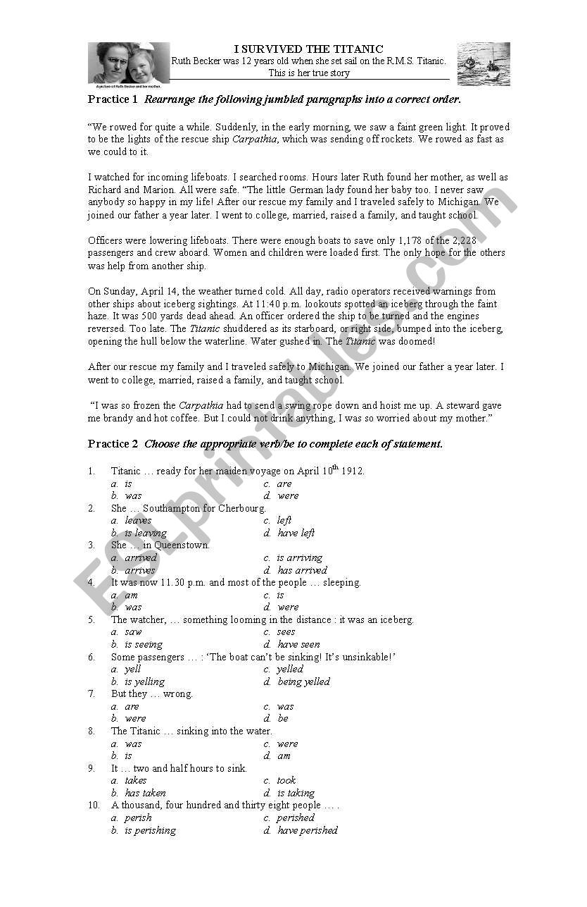 Titanic narrative text worksheet