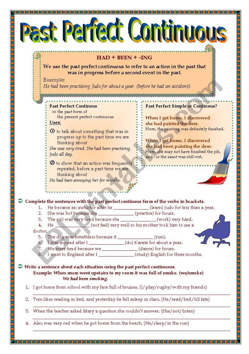 Past Perfect Continuous ESL Worksheet By LoonyDancer