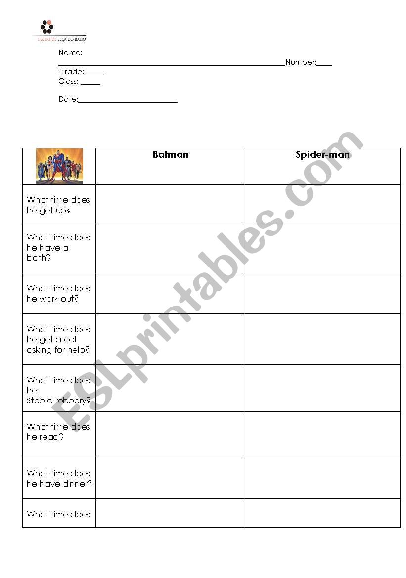 Superheroes worksheet