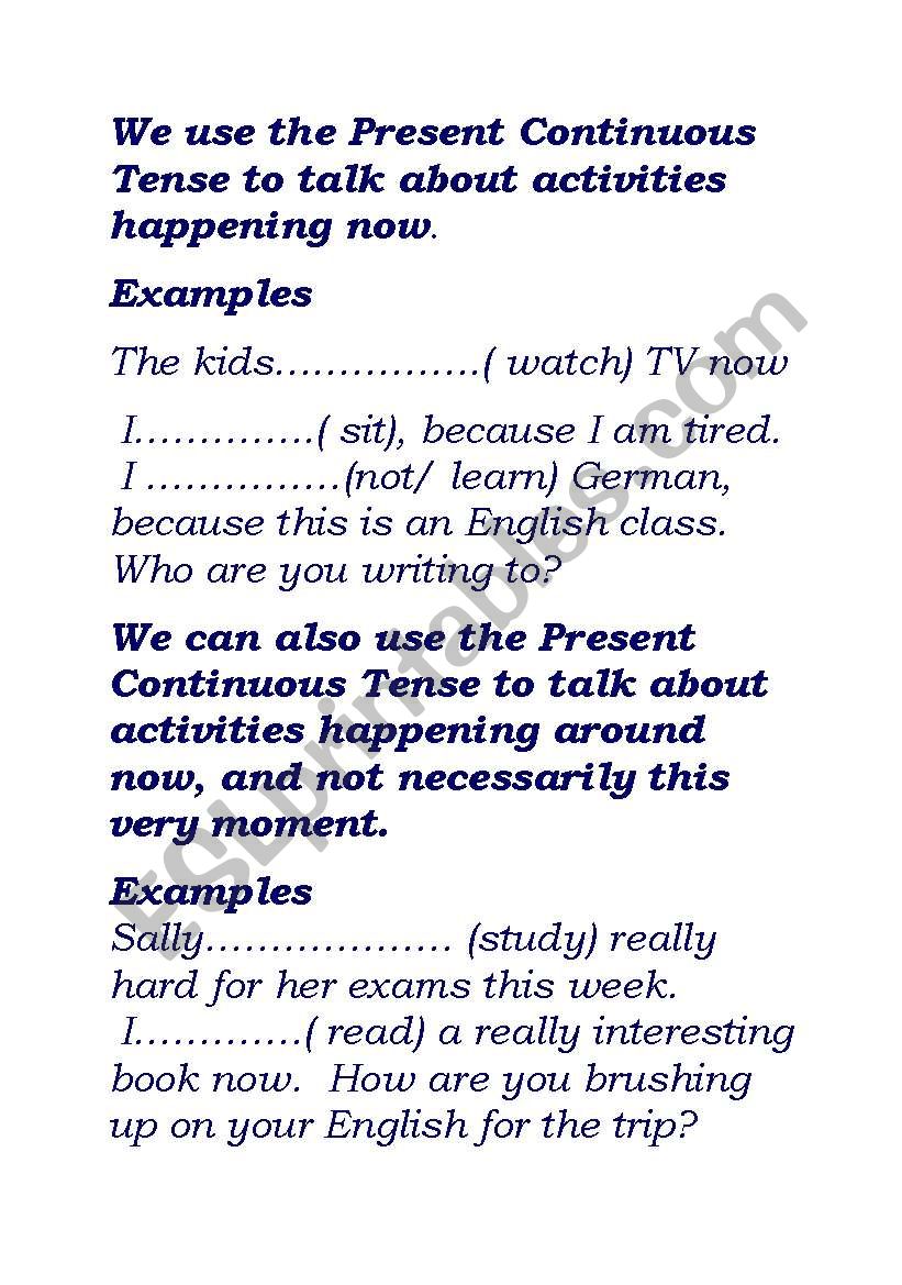 Present Continuous Tense worksheet