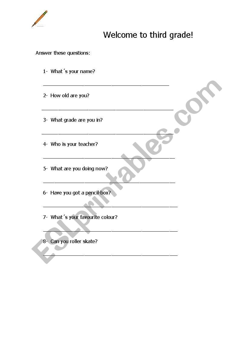 Welcome to third grade worksheet