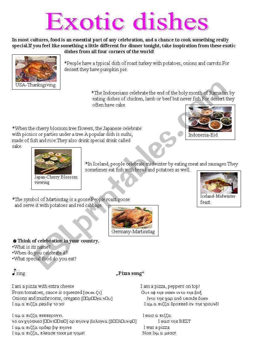 exotic dishes worksheet