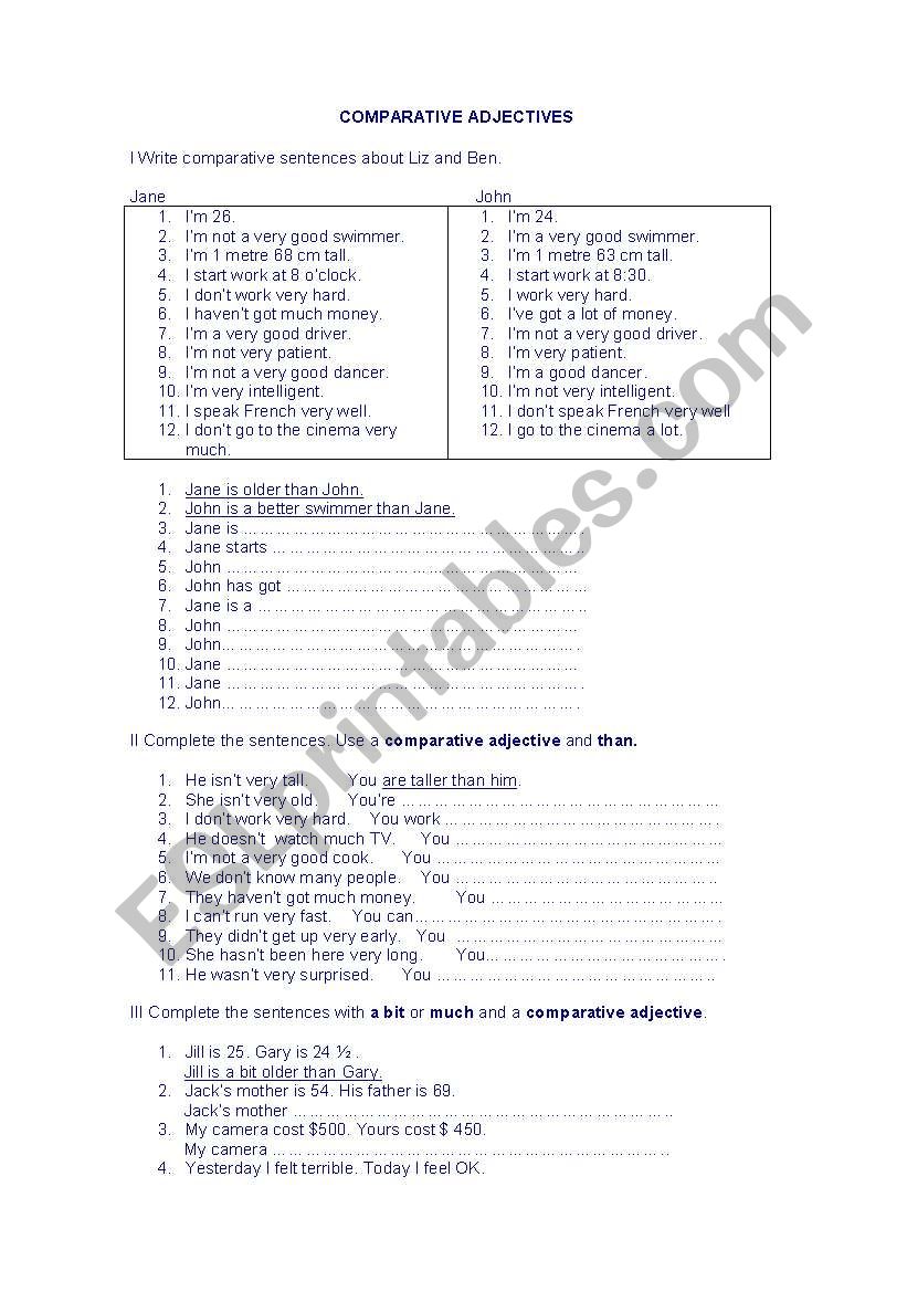 Comparative adjectives  worksheet