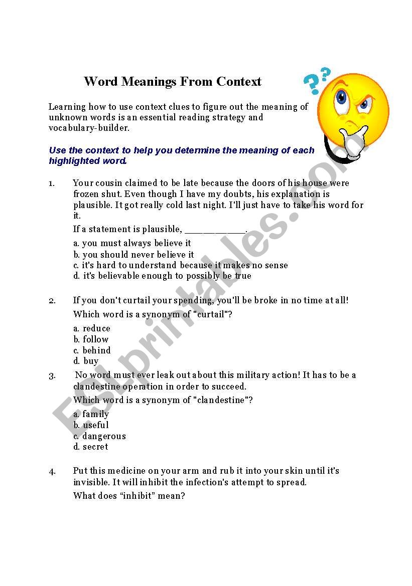 Word Meaning From Context ESL Worksheet By Picardc