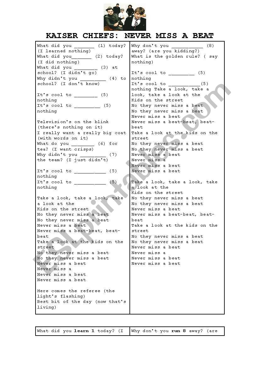 Gap filling activity: Kaiser Chiefs 