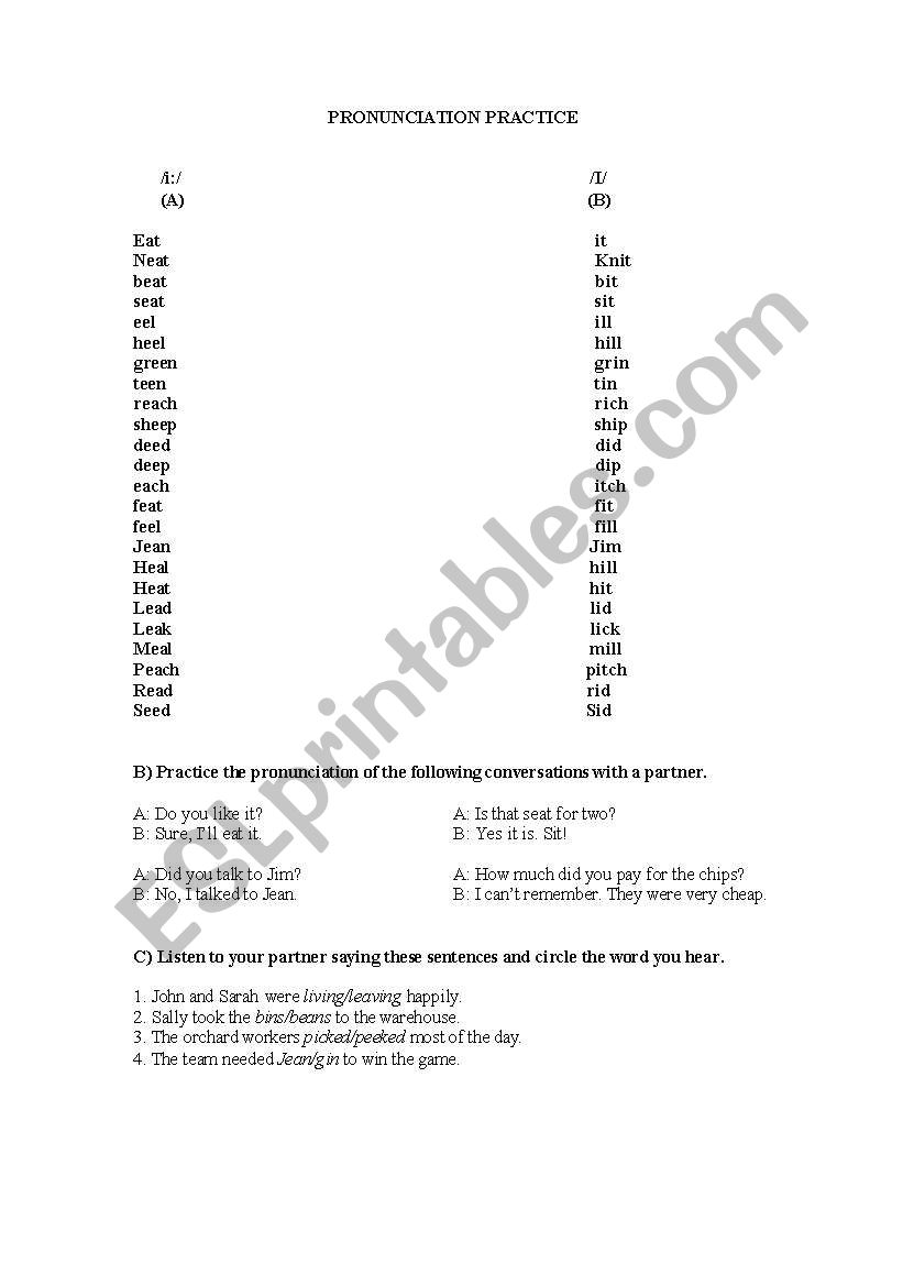 pronunciation - mininal pairs - beach vs bitch 