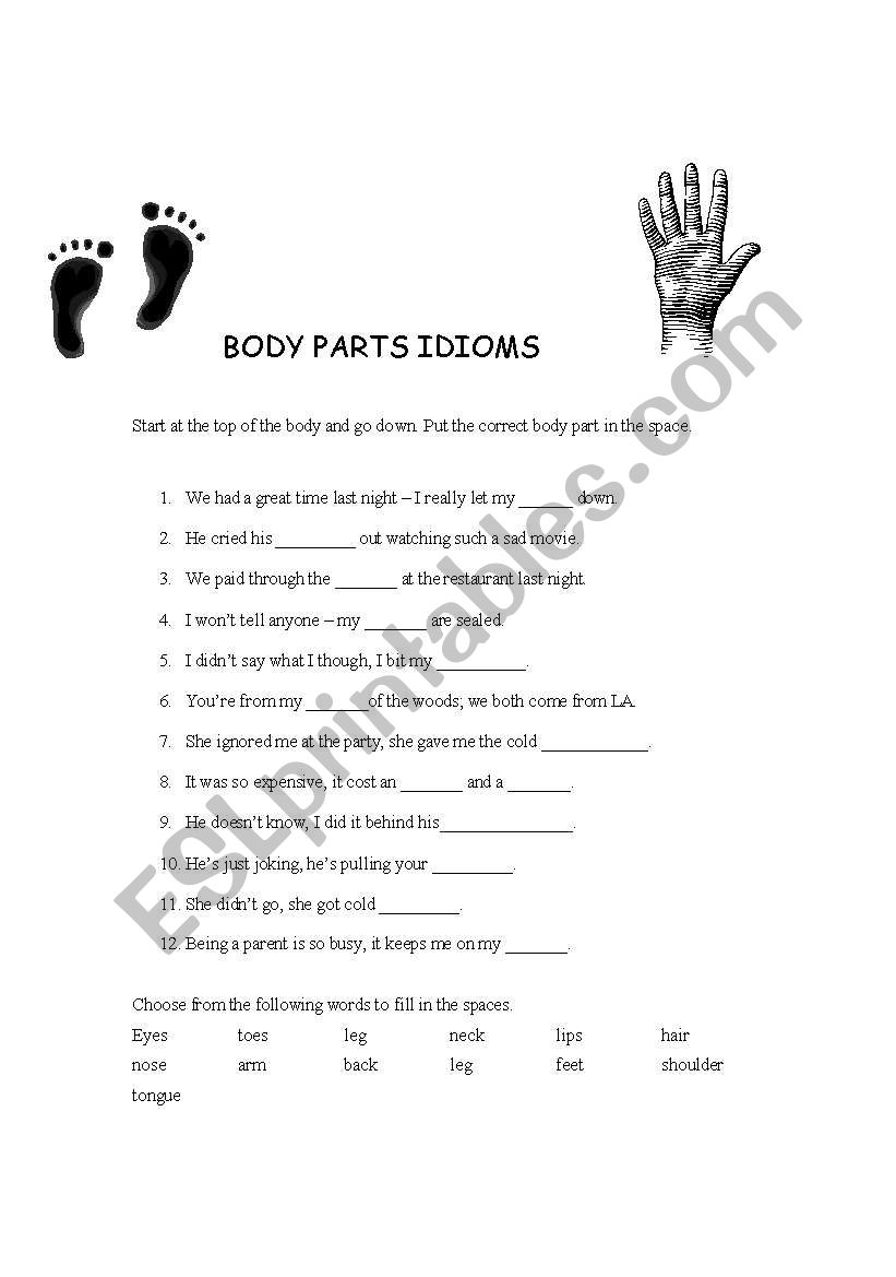 Body parts idioms worksheet