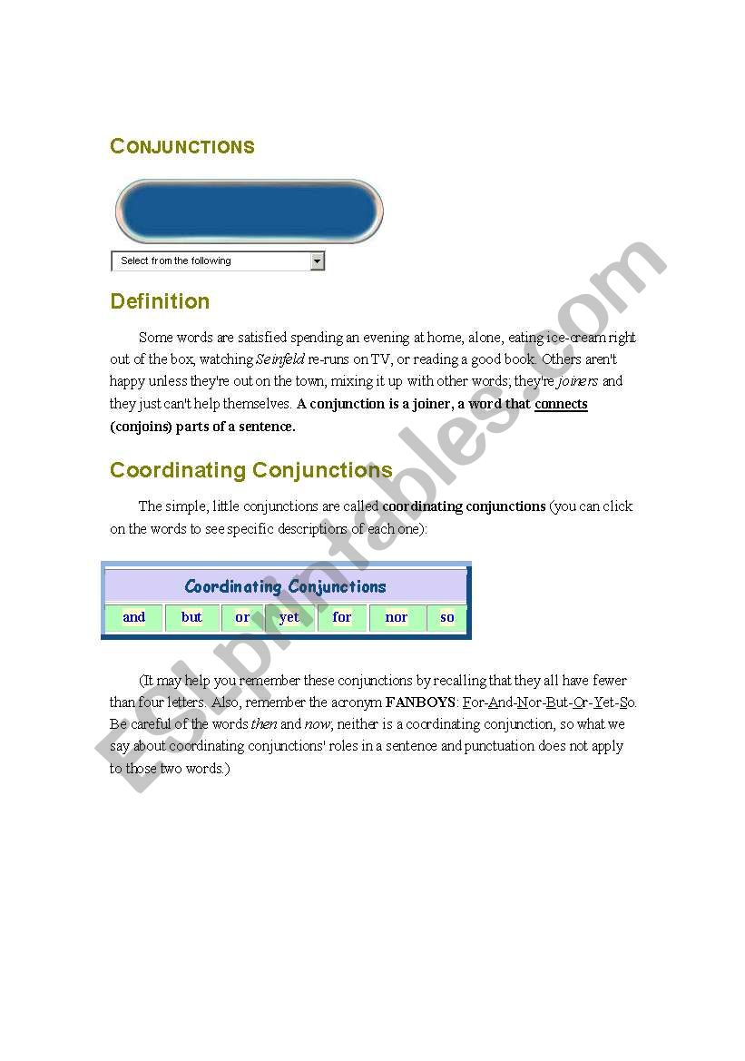 Conjuctions worksheet