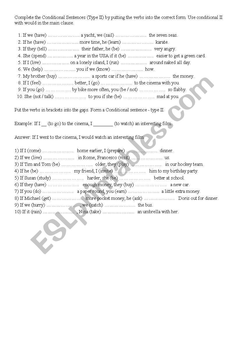 conditionals type 2 worksheet