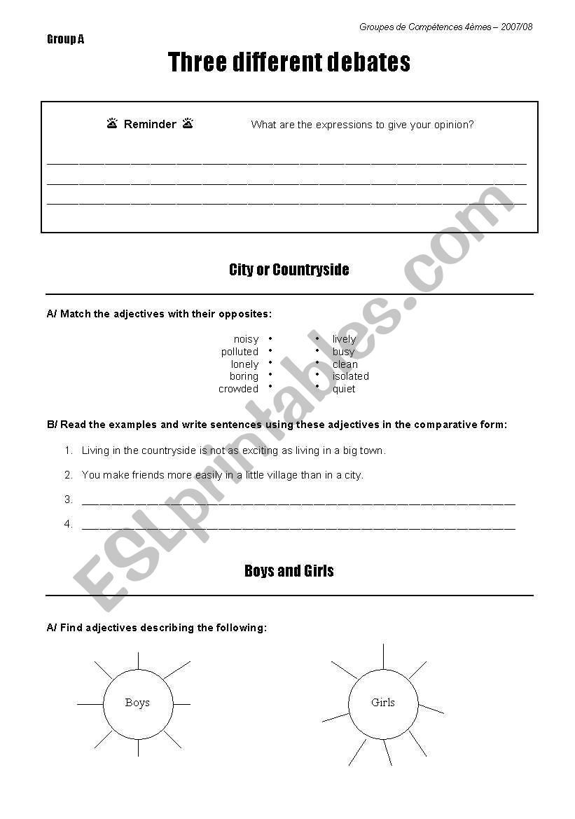 Debates worksheet