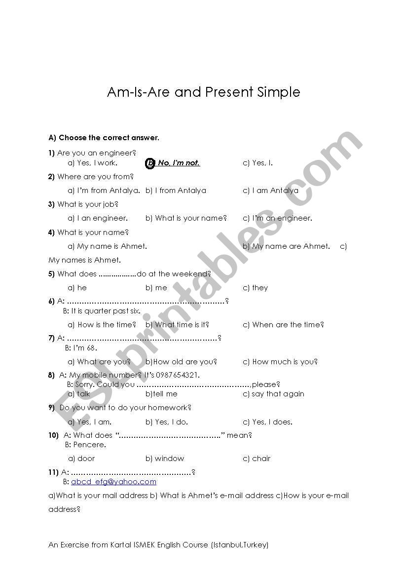 Am-Is-Are and Present Simple worksheet