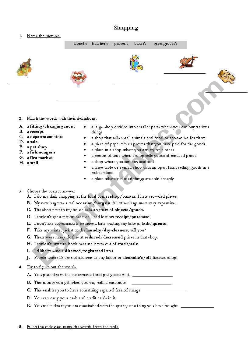 Shopping worksheet