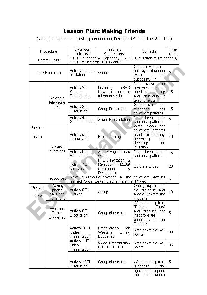 Lesson Plan: Making Friends worksheet