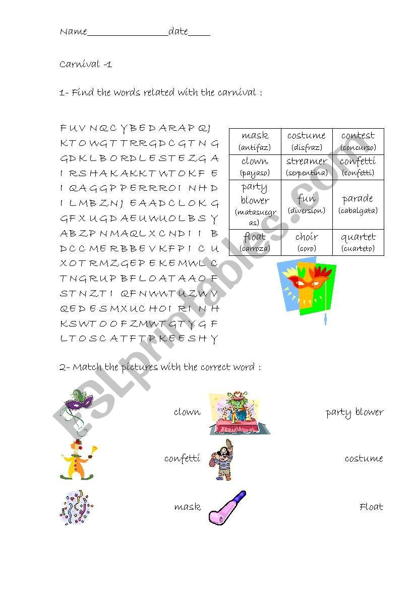 Carnival worksheet worksheet