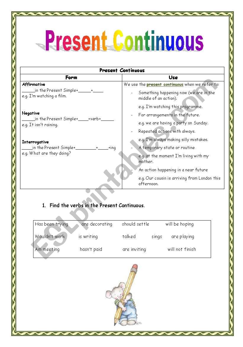 Present Continuous Form Worksheet 