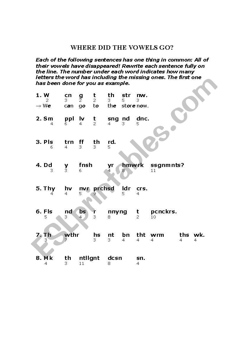 Where did the vowels go? worksheet