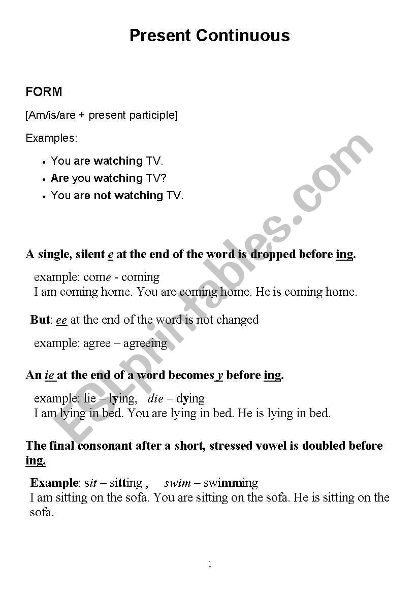 present continuous worksheet