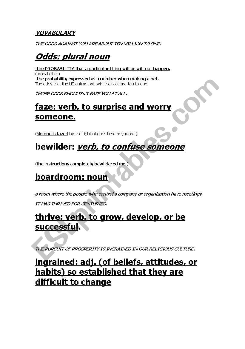 English Worksheets Vocabulary