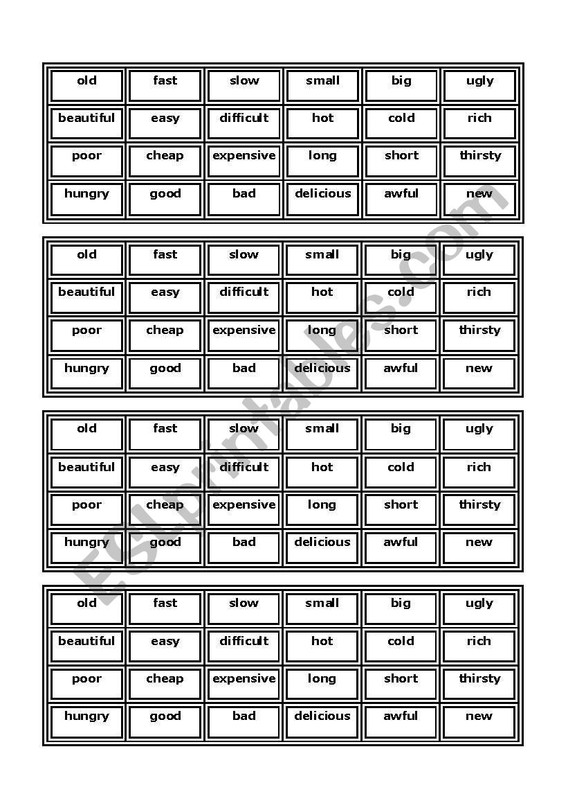 adjective dominoes worksheet