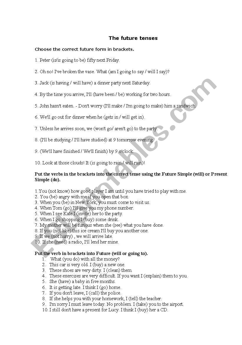 Future tenses worksheet