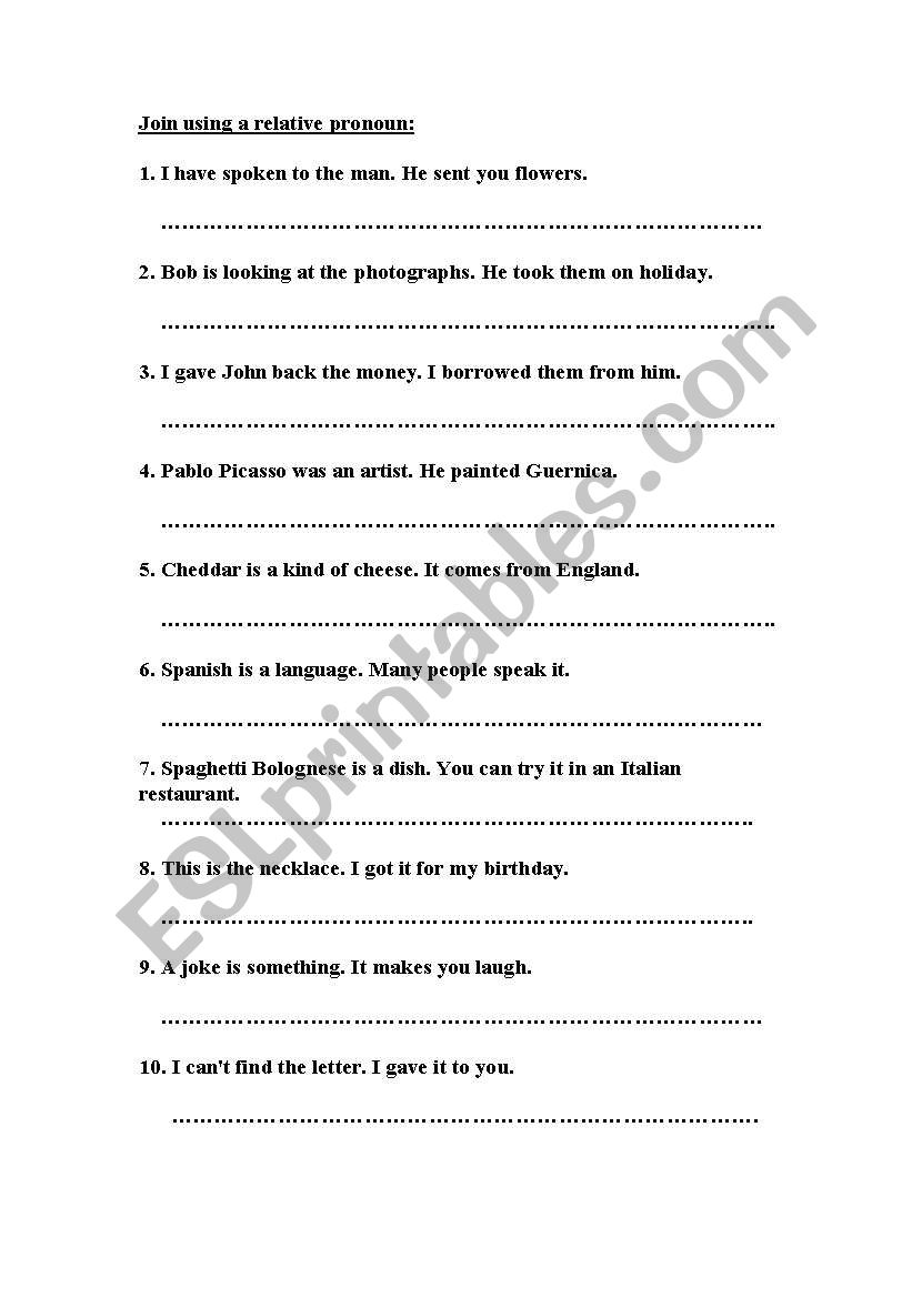 Relative Pronouns worksheet