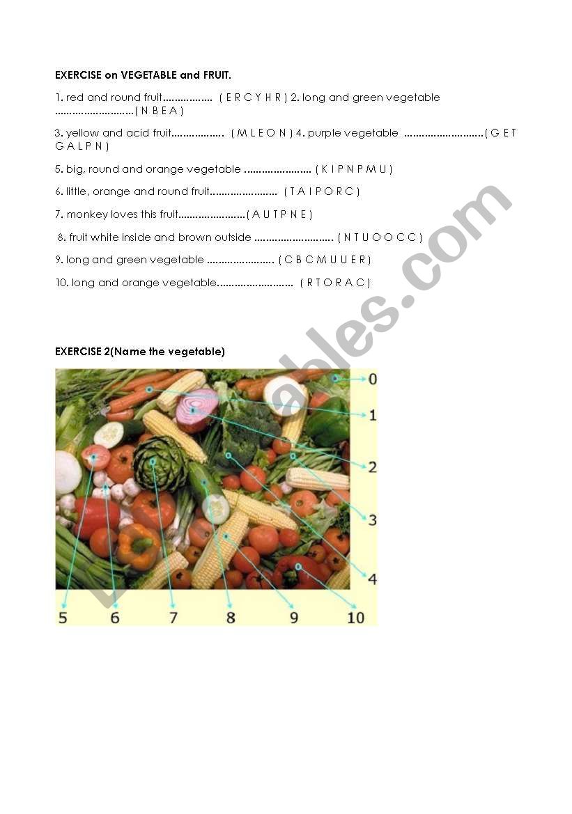 vegetable worksheet