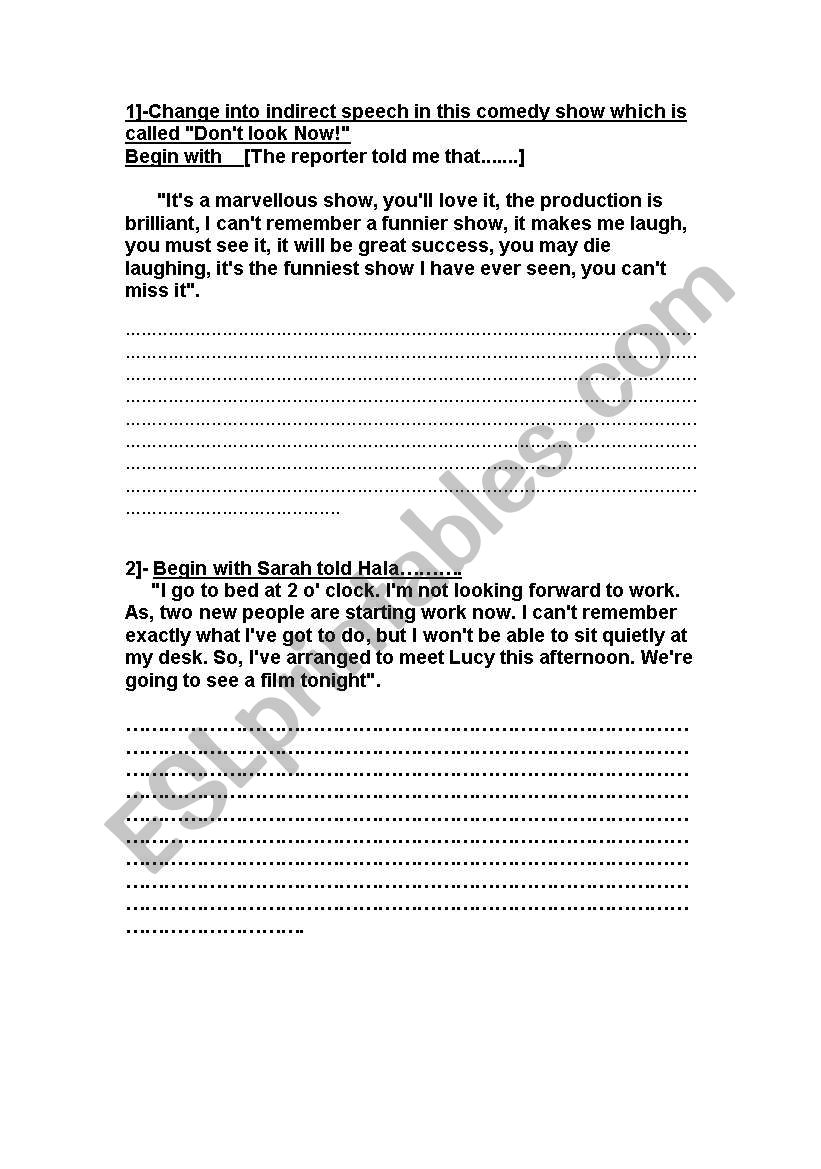 Reported Speech worksheet