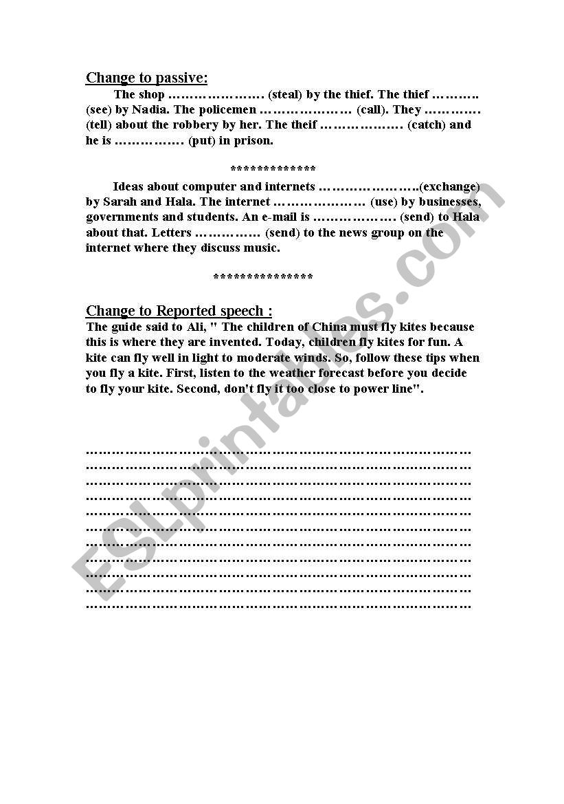 Passive and reported speech worksheet