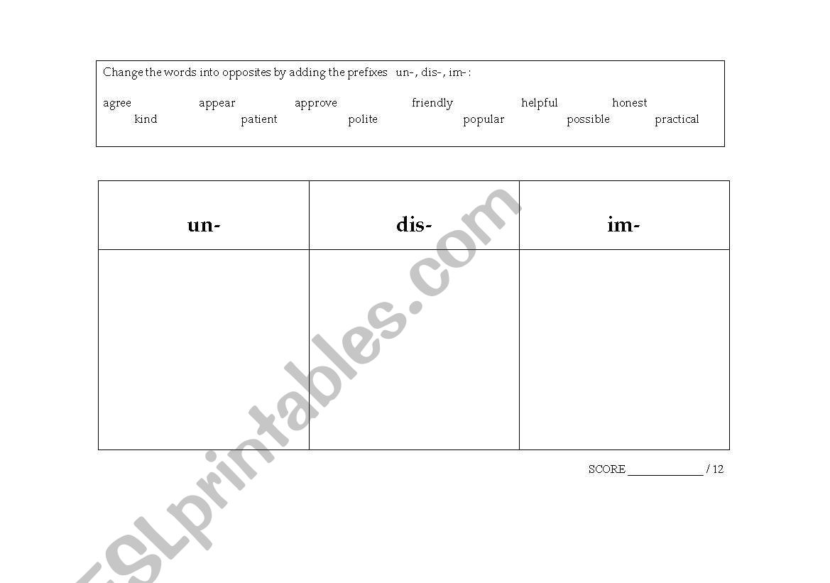 prefixes worksheet