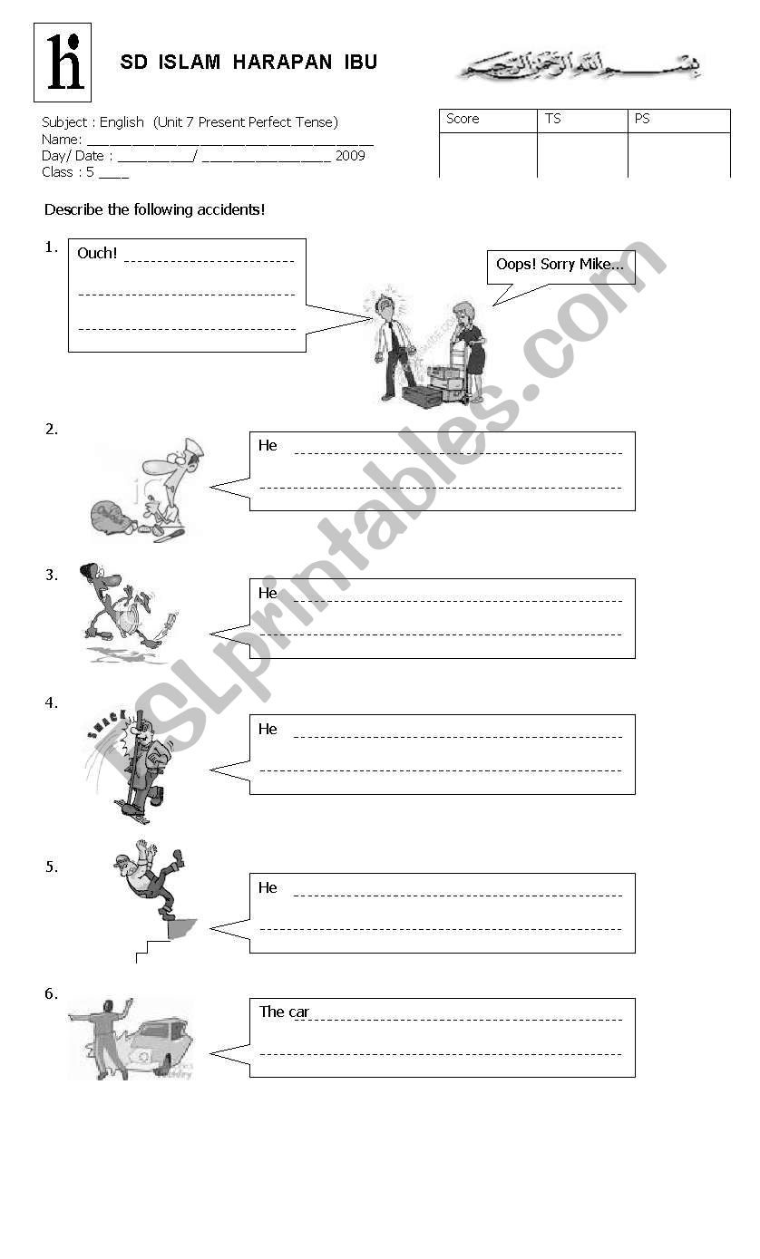 describing accident worksheet