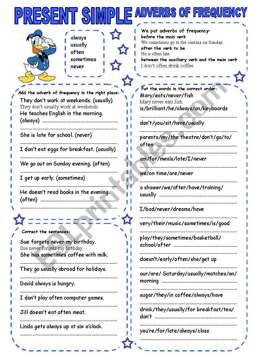 PRESENT SIMPLE 3 ADVERBS OF FREQUENCY ESL Worksheet By Kamilam