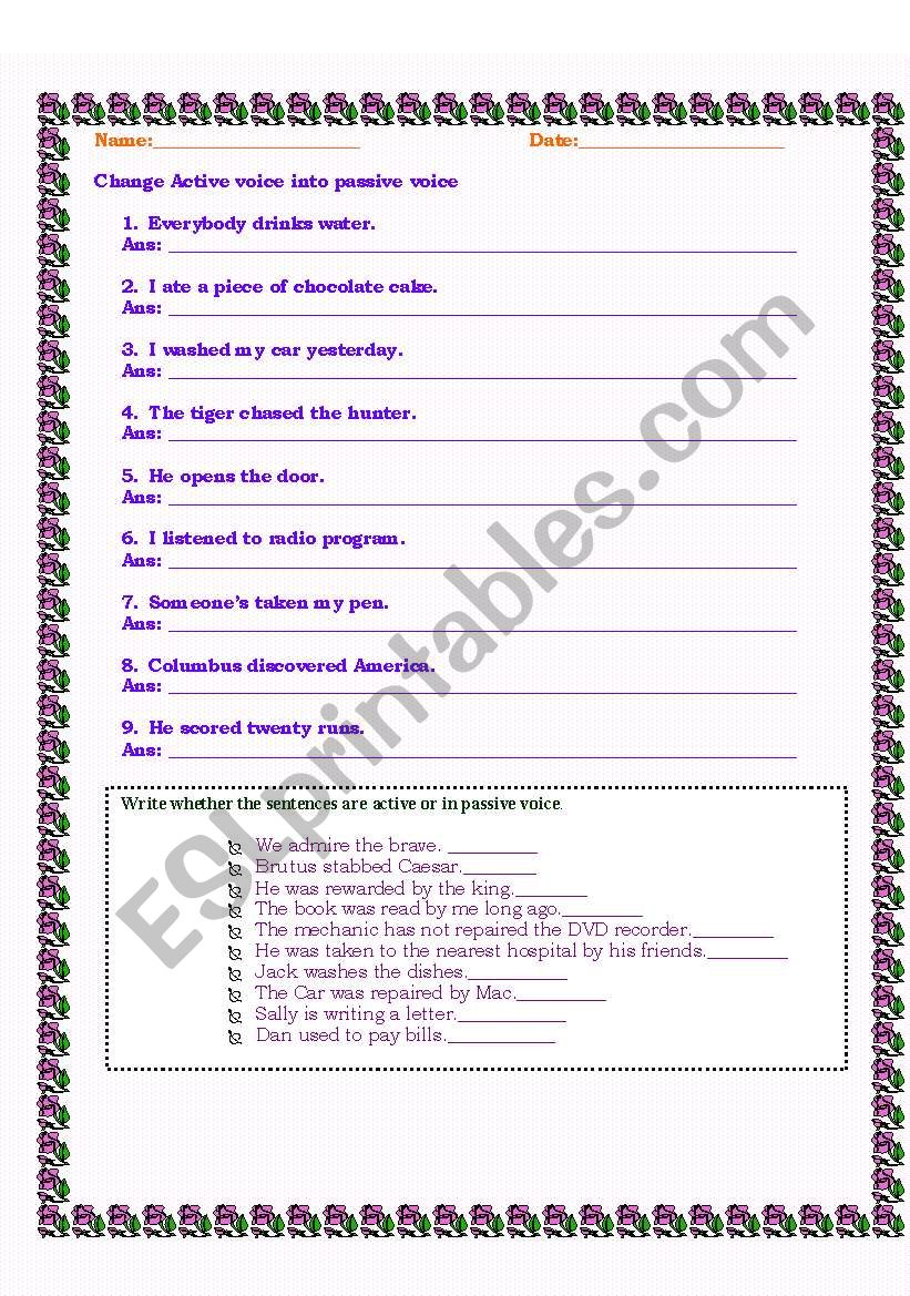 Active and Passive voice worksheet