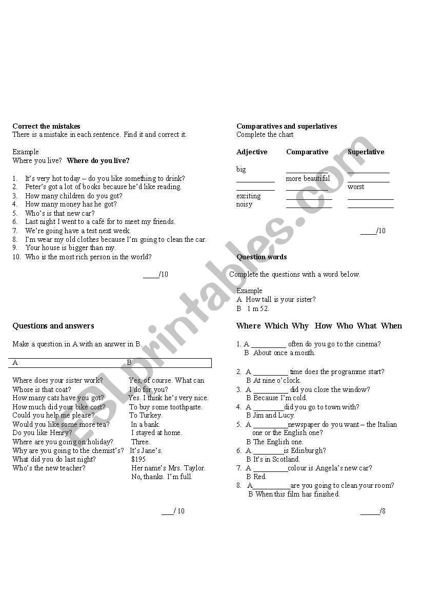Test - Elementary Headway worksheet