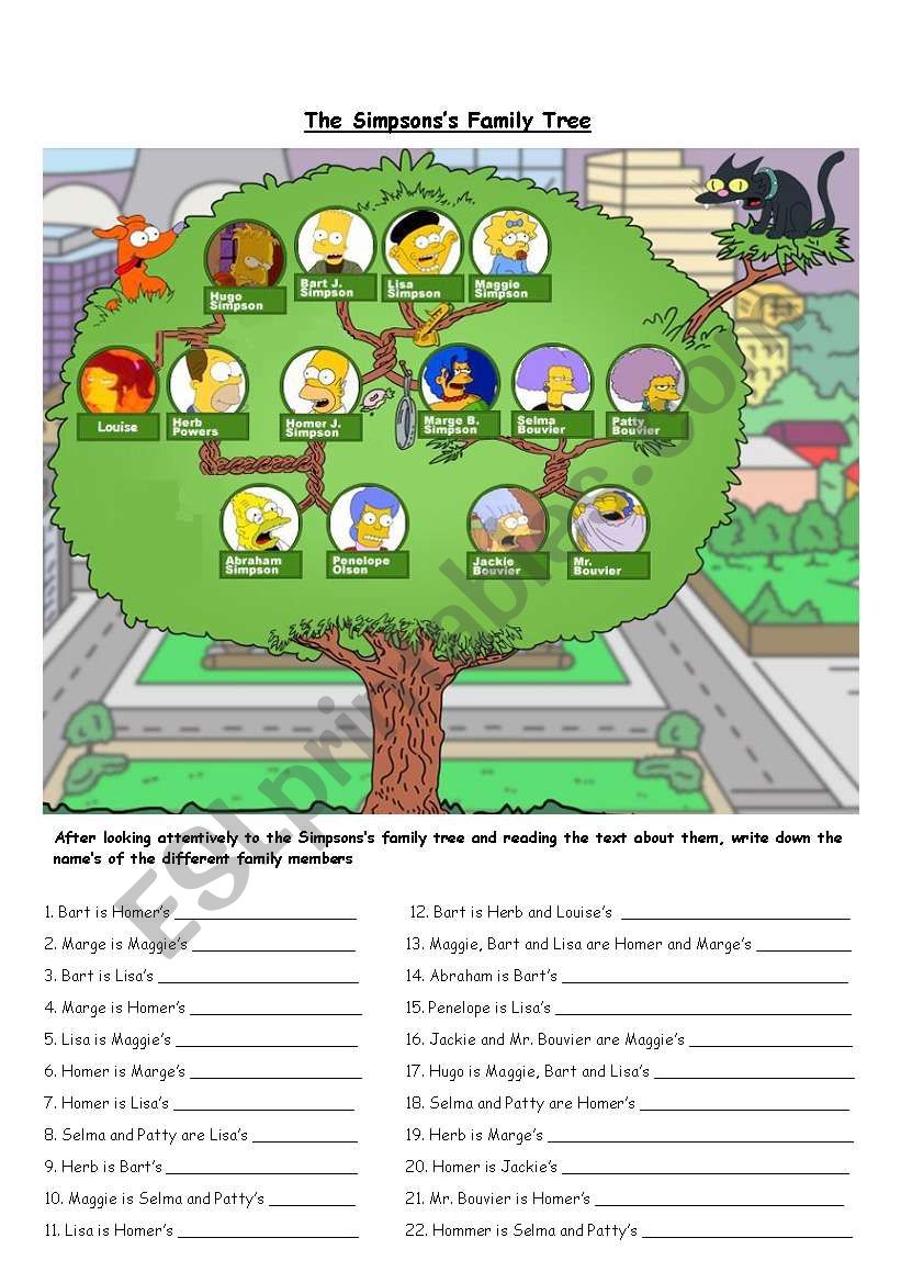 the simpson´s family tree - ESL worksheet by iabelmoua
