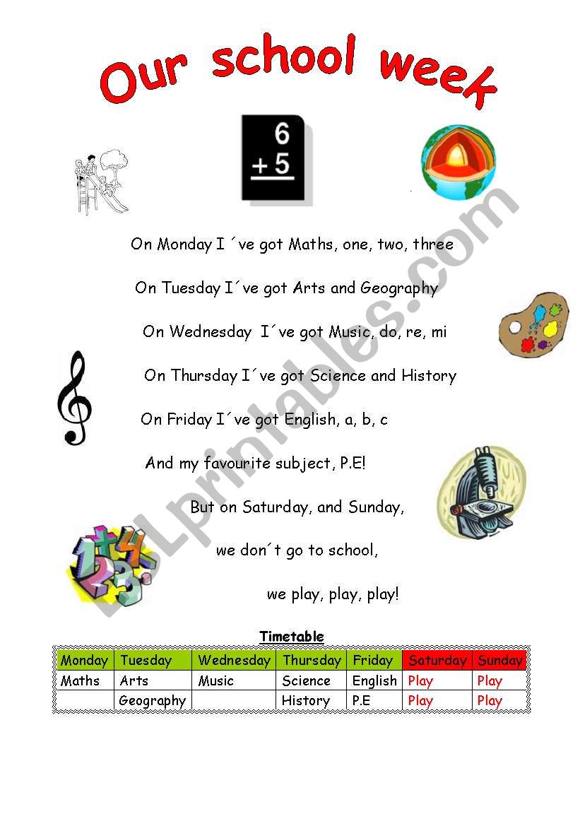 song: our school week worksheet