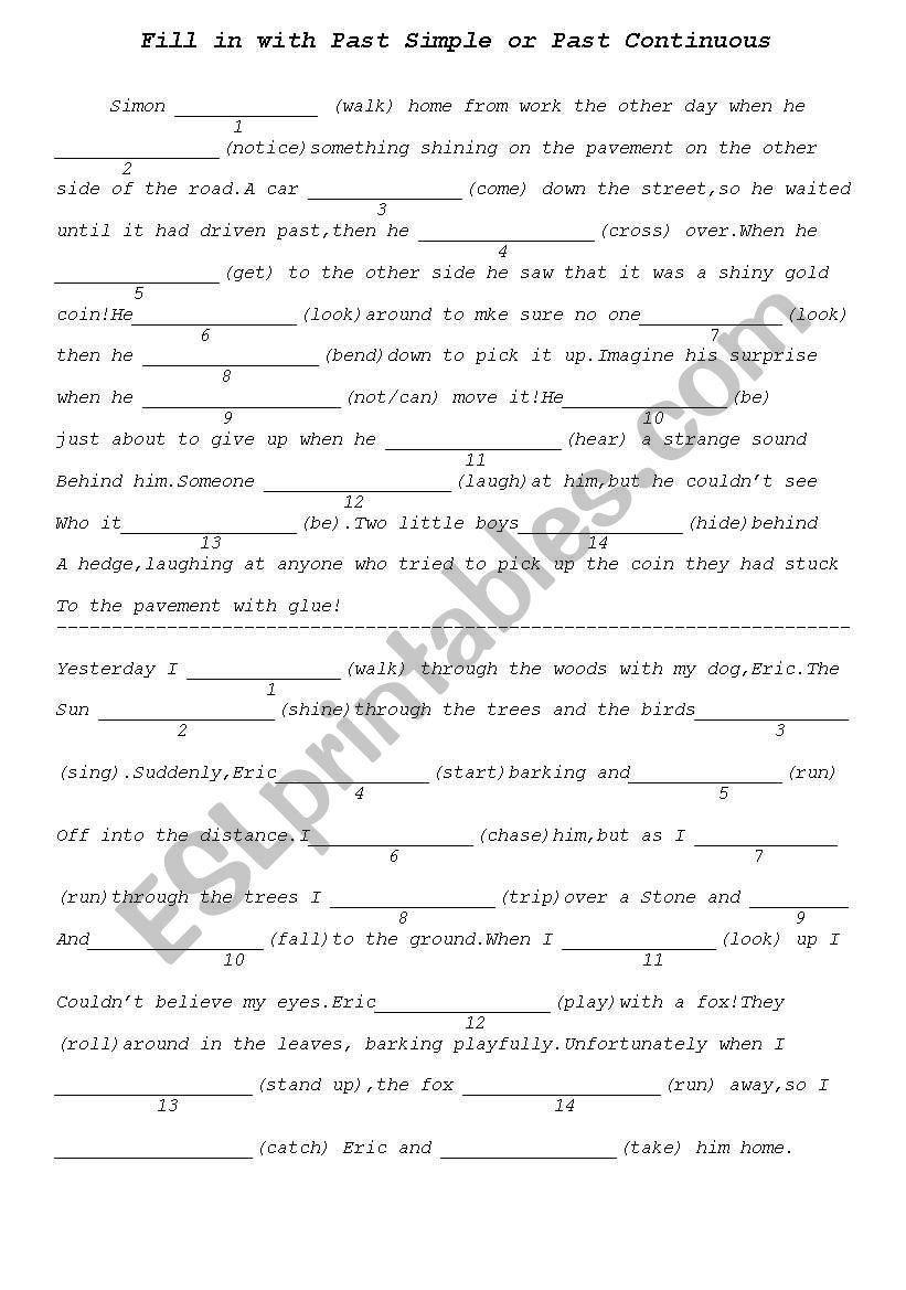 filling the blank using past simple and past continuous