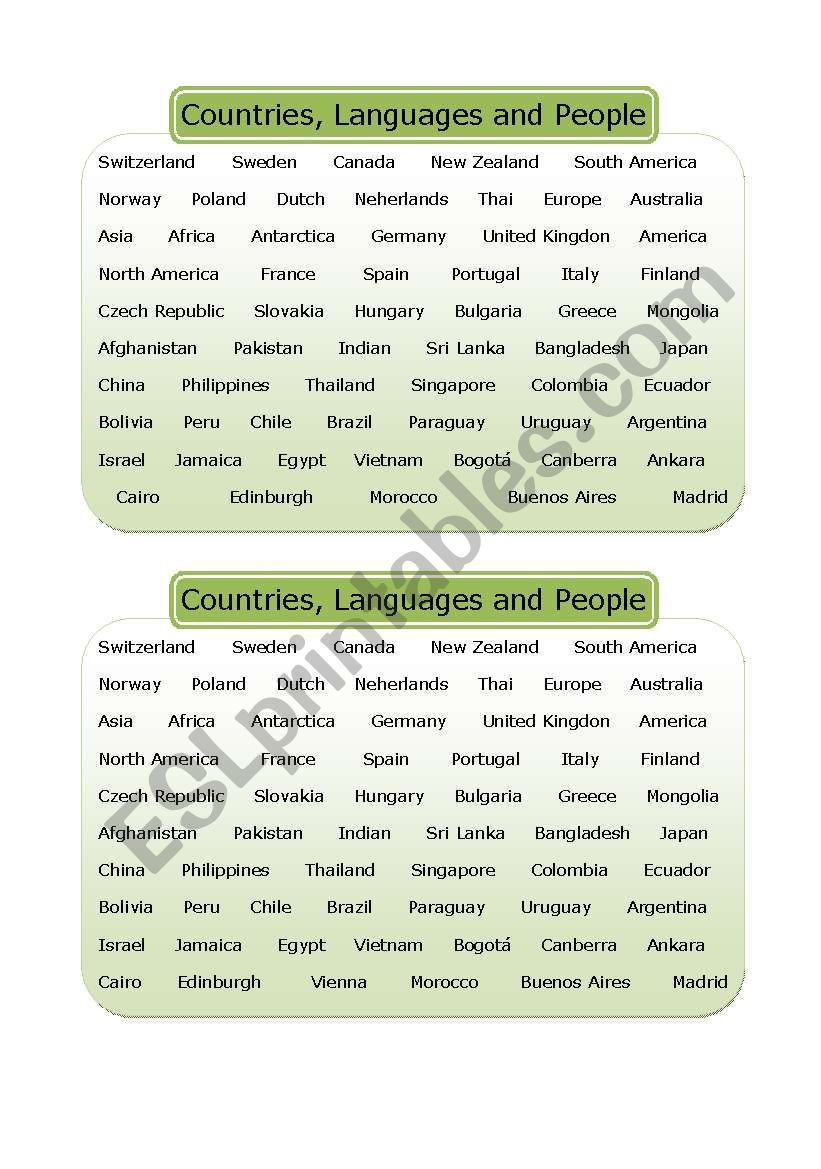Coutries, languages and people