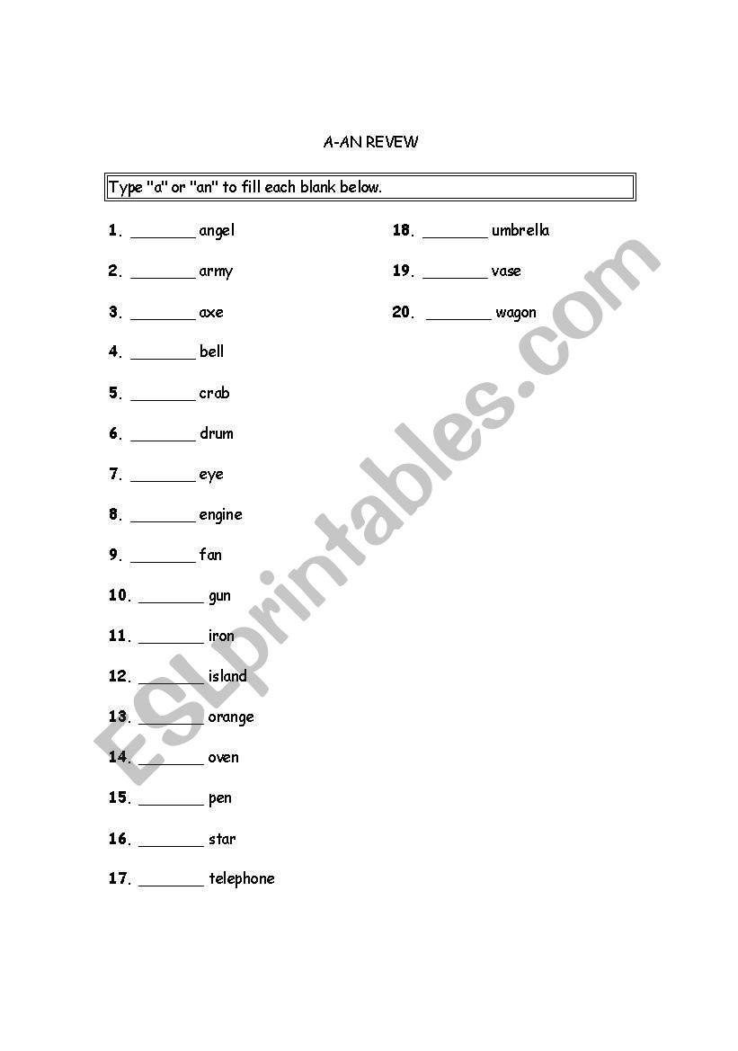 A-An worksheet