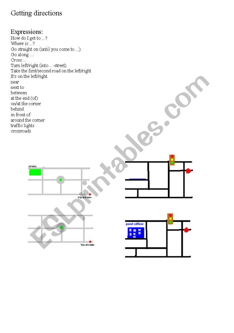 getting directions worksheet