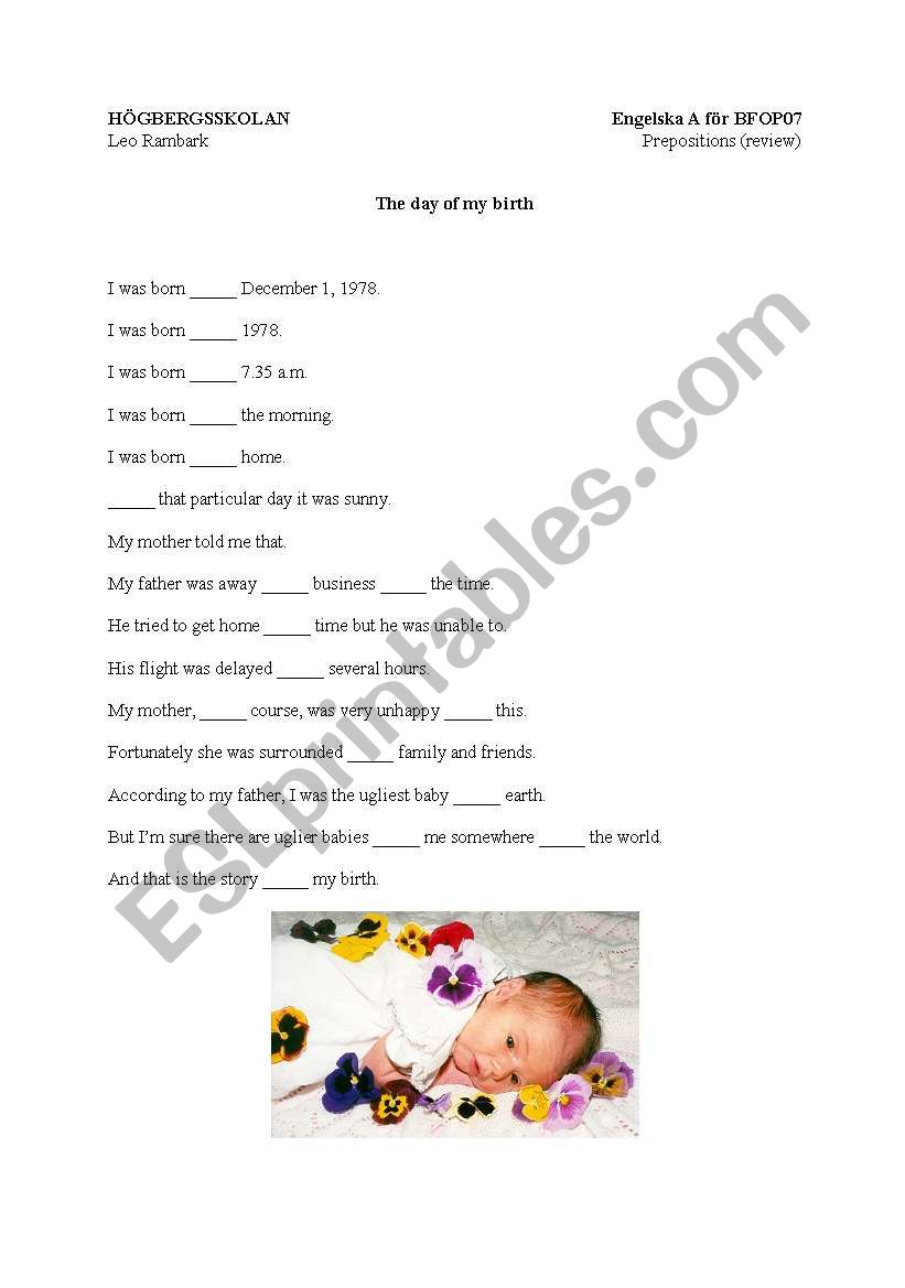The day of my birth worksheet