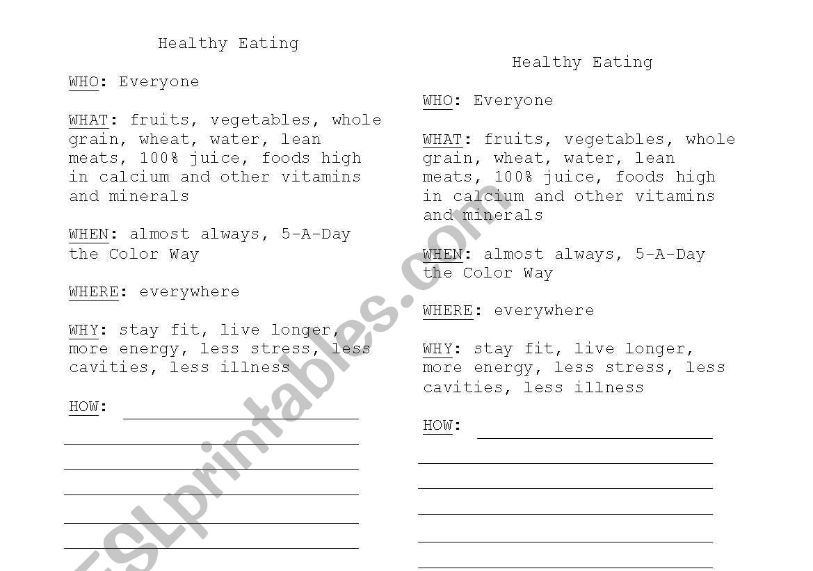 Healthy Eating worksheet