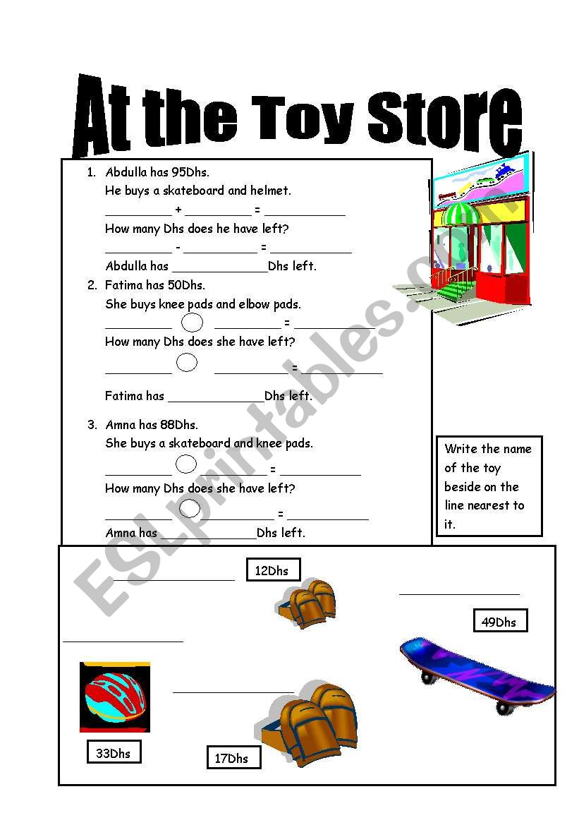 At the Toy Store worksheet