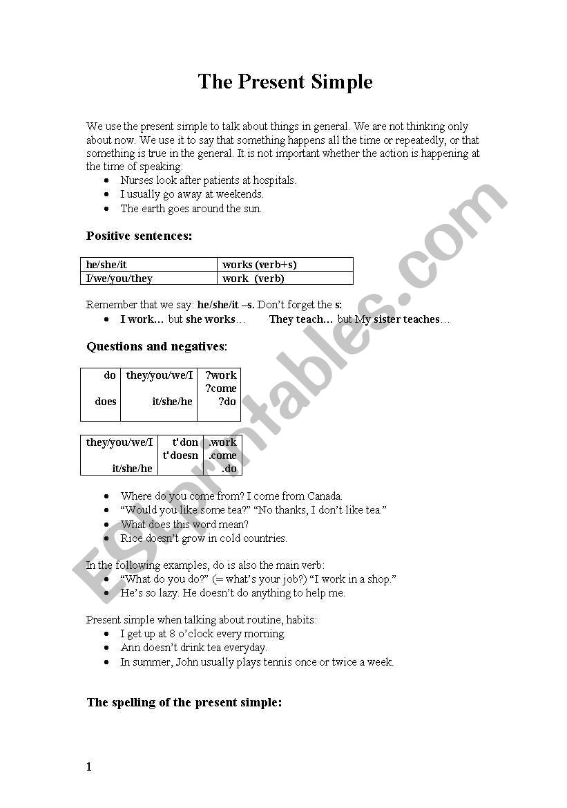 The present simple worksheet