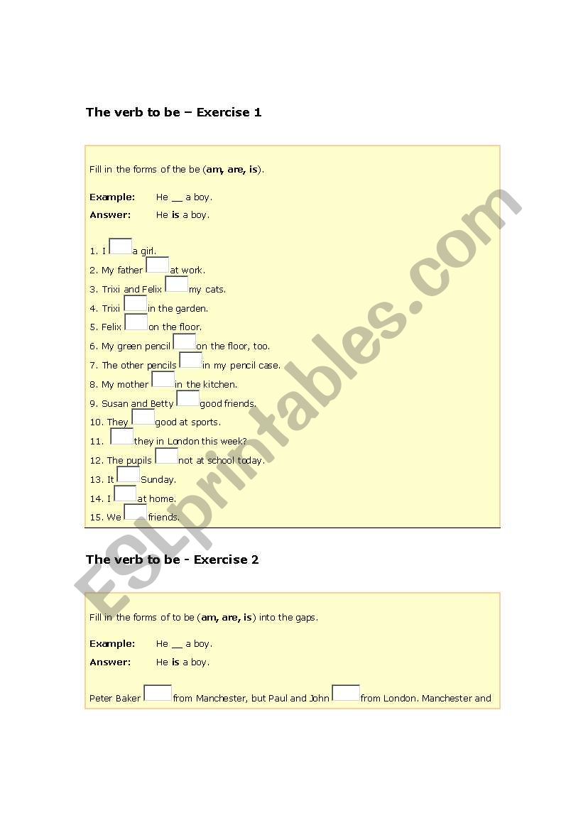 verb to be worksheet