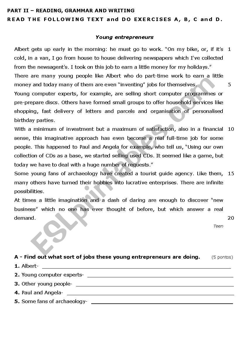 Test about part time jobs worksheet